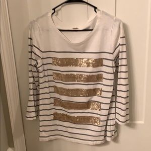 J. Crew striped 3/4length sleeve shirt with sequin